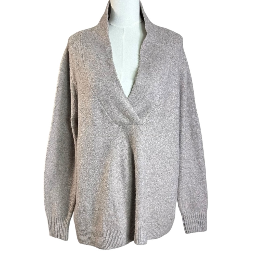 Soft Surroundings XL Shawl Collar V Neck Wool Blend Meera Sweater Heather Taupe